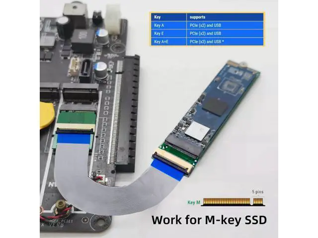 Alt view image 2 of 7 - Vszerda 2230 A+E-Key Male to NVME M-Key Female Extension Flat Slim FPC Cable for Laptop Mainboard SSD 2280
