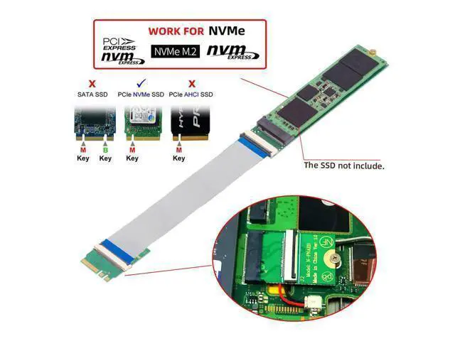 Alt view image 5 of 7 - Vszerda 2230 A+E-Key Male to NVME M-Key Female Extension Flat Slim FPC Cable for Laptop Mainboard SSD 2280