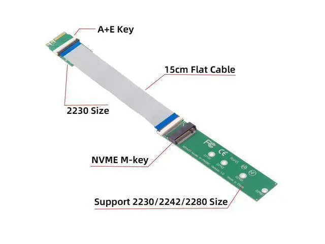Alt view image 3 of 7 - Vszerda 2230 A+E-Key Male to NVME M-Key Female Extension Flat Slim FPC Cable for Laptop Mainboard SSD 2280