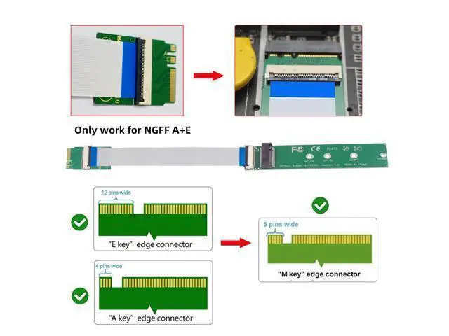 Alt view image 6 of 7 - Vszerda 2230 A+E-Key Male to NVME M-Key Female Extension Flat Slim FPC Cable for Laptop Mainboard SSD 2280