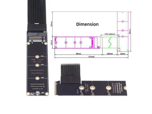 Alt view image 7 of 7 - Vszerda M-Key NVME Male to Female Extension PCI Express Cable 30cm Right Angled Type 90 Degree PCI-E 4.0 for Mainboard SSD 2230/2242/2260/2280