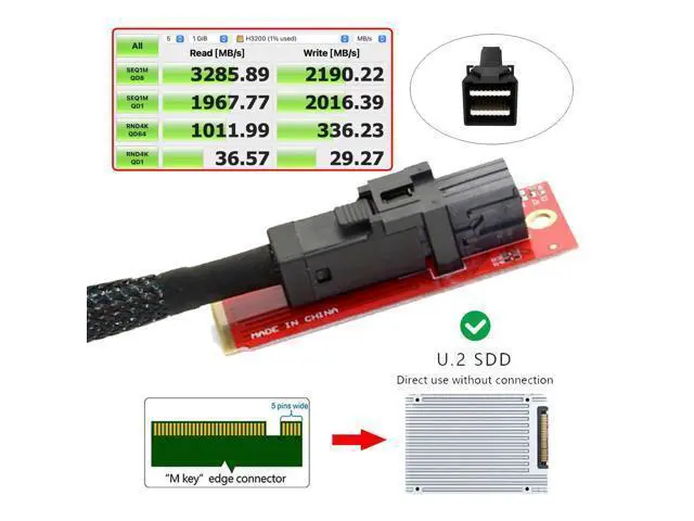 Alt view image 7 of 7 - Vszerda M-Key 22x80mm 2260 to Horizontal SFF-8643 Socket PCI-E U.2 Kit SFF-8639 NVME PCIe4.0 SSD Adapter for SSD750 p3600 p3700 M.2