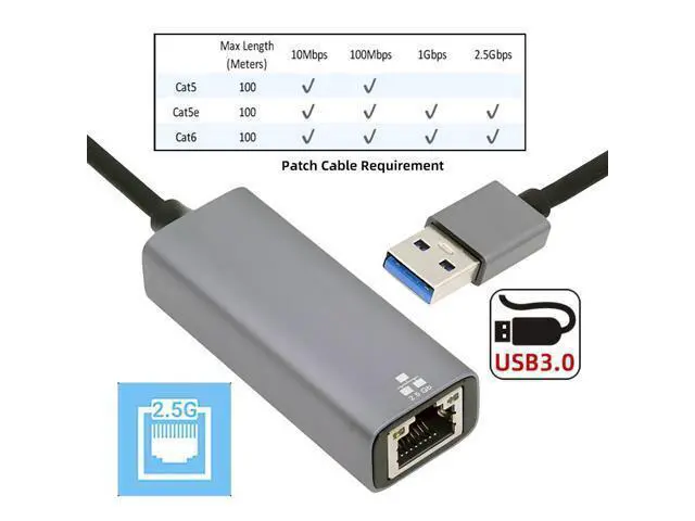 Alt view image 2 of 7 - Vszerda 2.5Gbps 2500Mbps to USB 3.0 Type-A GBE Gigabit 1000Mbps Ethernet Network LAN Cable Adapter for Desktop Motherboard