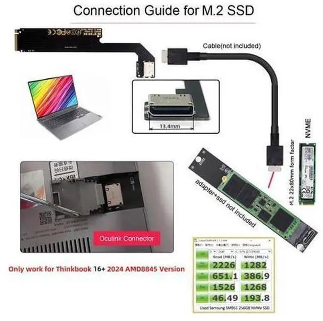 Alt view image 6 of 6 - Vszerda PCI-E 4.0 4X NVMe M.2 M-Key to Oculink SFF-8612 SFF-8611 Host Adapter for 2024 ThinkBook 16+ AMD8845 External Graphics Card & SSD