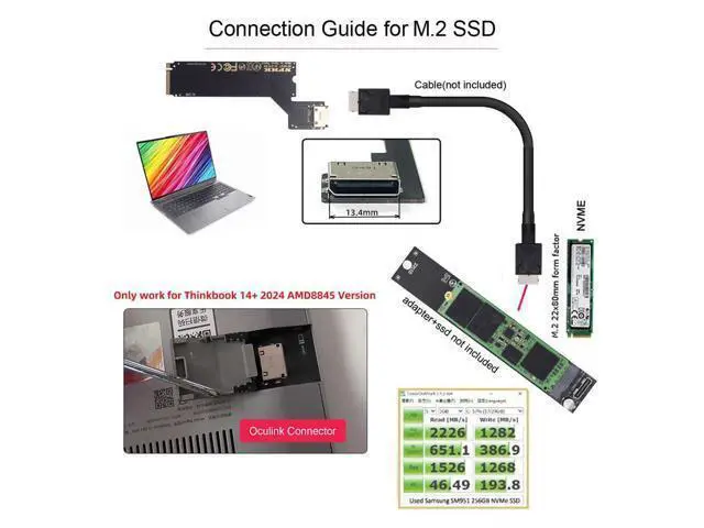 Alt view image 6 of 7 - Vszerda PCI-E 4.0 4X NVMe M.2 M-Key to Oculink SFF-8612 SFF-8611 Host Adapter for 2024 ThinkBook 14+ AMD8845 SSD & External Graphics Card