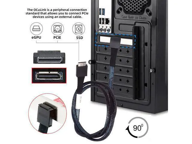 Alt view image 2 of 7 - Vszerda Down Angled 90 Degree Connector Dual Shield OcuLink PCIe 4.0 PCI-Express SFF-8611 4i Male to SFF-8611 Male Data Active Cable for External eGPU SSD, 80cm