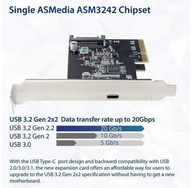 Alt view image 4 of 5 - Vszerda USB-C 3.2 Gen 2x2 Type-C 20 Gbps PCI-e Gen 3 x4 Expansion Card SATA Powered ASMedia ASM3242