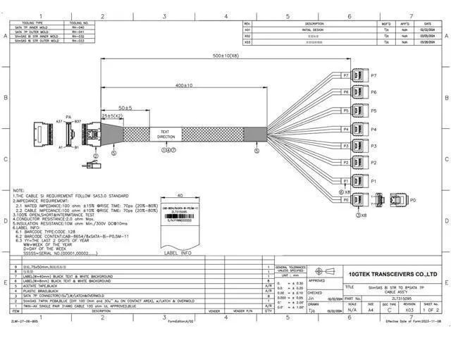 Alt view image 4 of 5 - Vszerda SlimSAS 8i to 8xSATA, SFF-8654 Host/RAID to SATA Target HD, Suitable for Servers, Hard Drives, Computers, and Hosts, 1m(3.3ft)