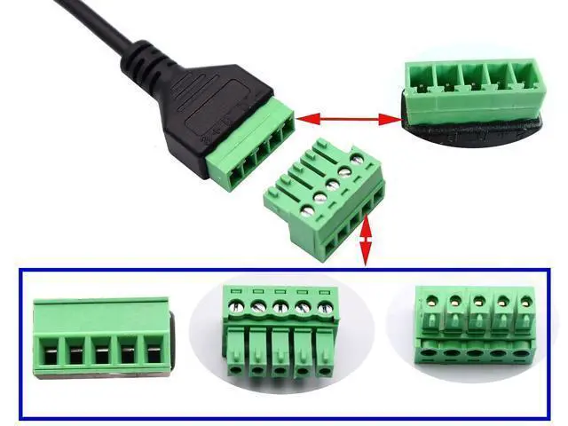 Alt view image 5 of 7 - Vszerda USB 2.0 A Screw Terminal Block Connector Cable USB 2.0 A Female Plug to 5 Pin Way Bolt Screw with Shield terminals Pluggable Type Adapter Connector Converter Cable30CM2Pack Female