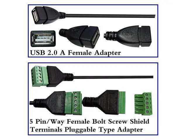 Alt view image 6 of 7 - Vszerda USB 2.0 A Screw Terminal Block Connector Cable USB 2.0 A Female Plug to 5 Pin Way Bolt Screw with Shield terminals Pluggable Type Adapter Connector Converter Cable30CM2Pack Female