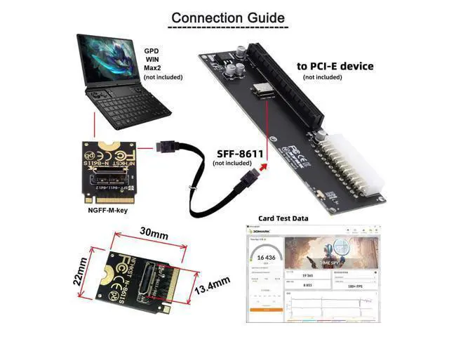 Alt view image 6 of 7 - Vszerda 2230 PCI-E4.0 M.2 M-Key Male to Oculink SFF-8612 SFF-8611 Host Vertical Adapter for NVME U.2 SSD eGPU External Graphics Card Dock
