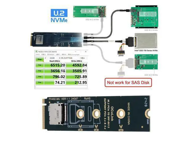 Alt view image 4 of 7 - Vszerda 2280 PCI-E4.0 M.2 M-Key Male to Oculink SFF-8612 SFF-8611 Host Horizontal Adapter for NVME U.2 SSD eGPU External Graphics Card Dock