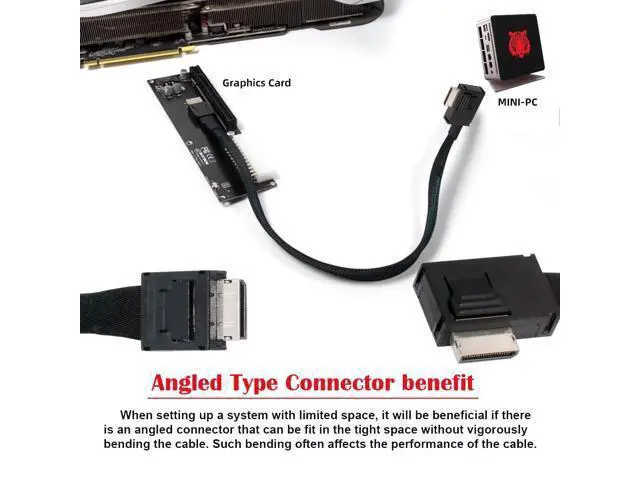 Alt view image 5 of 7 - Vszerda OcuLink PCIe 4.0 PCI-Express SFF-8611 4i to SFF-8611 Data Active Cable Left Angled 90 Degree Connector for eGPU SSD External Graphics Card 50cm