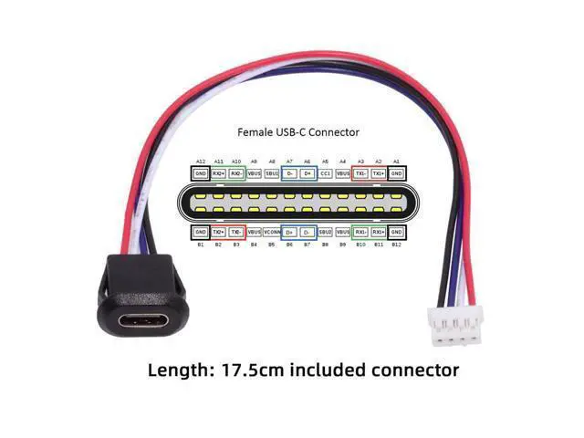 Alt view image 2 of 7 - Vszerda 5pcs/Set DIY OEM Type C Female Socket to 4Pin Header Cable Type-C to 4P Waterproof Terminal Wire with Pitch=2.0mm Latch Mount Type USB C Pigtail DC 5V Extension Power Cable