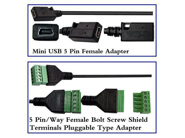 Alt view image 5 of 7 - Vszerda Mini USB Screw Terminal Block Connector Cable Mini USB 2.0 Female Plug to 5 Pin/Way Female Bolt Screw with Shield terminals Pluggable Type Adapter Converter Cable30CM/2Pack(Female)