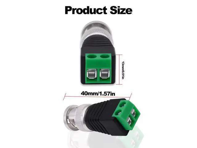 Alt view image 3 of 7 - Vszerda BNC Connector BNC Male to 2Pin Solderless Screw Terminal Block Adapter Video Balun Connector for CCTV Surveillance Camera DVR TV Video-5Pcs (Male)