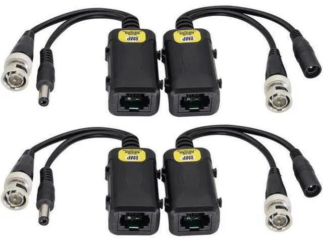 Main image of Vszerda 8MP HD Balun RJ45 to BNC Video Baluns transceiver Passive with DC Power Jack for 720P-1080P 3MP 4MP 5MP 8MP HD-CVI/TVI/AHD/CVBS CCTV Security DVR Surveillance Camera System(16.5cm/2Pairs)