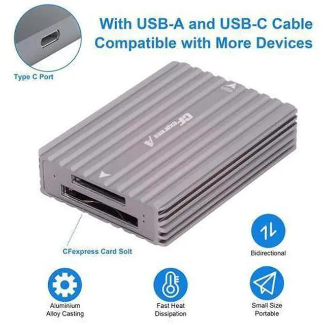 Alt view image 4 of 7 - Vszerda USB-C CFE Memory Card Adapter Hub, USB3.1 Type-C USB3.0 Type-A to CF Express Type-A & Type-B CFA R5 Z6 Z7 CFB Dual Slot Extension Card Reader