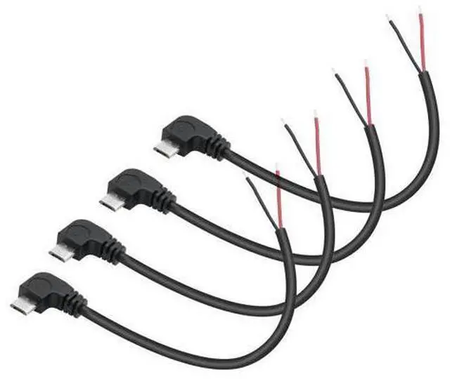 Main image of Vszerda 4Pcs Right Angle Micro USB to 2 Pin Bare Wire Open End Cable 11inch, 90 Degree USB Male Plug Pigtail Power Wire 5V/3A, for Equipment Installed or Replacement Repair DIY