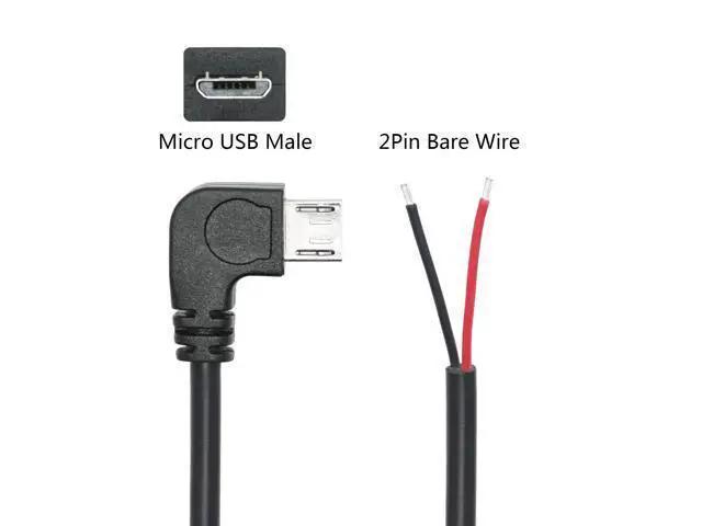 Alt view image 4 of 7 - Vszerda 4Pcs Right Angle Micro USB to 2 Pin Bare Wire Open End Cable 11inch, 90 Degree USB Male Plug Pigtail Power Wire 5V/3A, for Equipment Installed or Replacement Repair DIY
