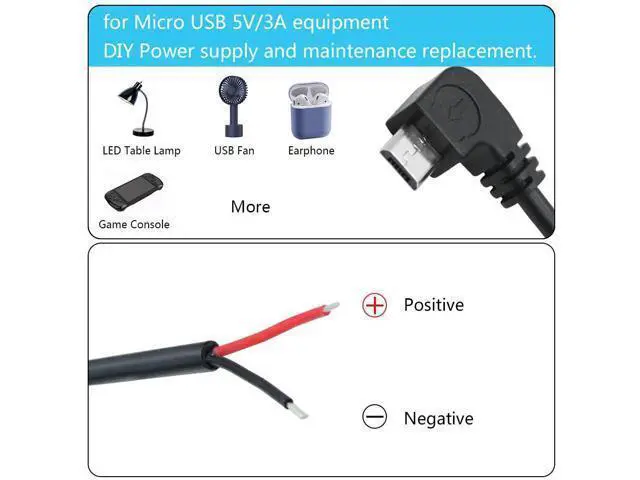 Alt view image 6 of 7 - Vszerda 4Pcs Right Angle Micro USB to 2 Pin Bare Wire Open End Cable 11inch, 90 Degree USB Male Plug Pigtail Power Wire 5V/3A, for Equipment Installed or Replacement Repair DIY