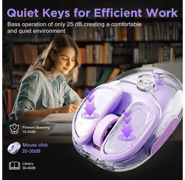 Alt view image 4 of 14 - Vszerda Q9 Chargeable Portable Silent 2.4GHz/Bluetooth Dual Mode Wireless Mouse, 4 Adjustable DPI,4800 DPI Optical Tracking Mouse with RGB Lighting, Compatible Win/Mac/Android/iOS(Purple)