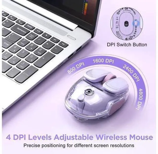 Alt view image 3 of 14 - Vszerda Q9 Chargeable Portable Silent 2.4GHz/Bluetooth Dual Mode Wireless Mouse, 4 Adjustable DPI,4800 DPI Optical Tracking Mouse with RGB Lighting, Compatible Win/Mac/Android/iOS(Purple)