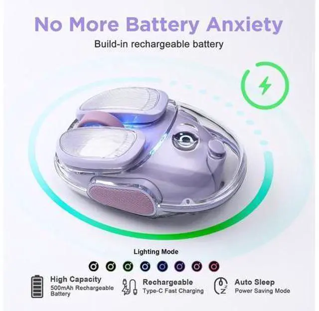 Alt view image 5 of 14 - Vszerda Q9 Chargeable Portable Silent 2.4GHz/Bluetooth Dual Mode Wireless Mouse, 4 Adjustable DPI,4800 DPI Optical Tracking Mouse with RGB Lighting, Compatible Win/Mac/Android/iOS(Purple)