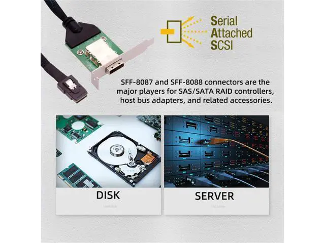 Alt view image 6 of 7 - Vszerda Mini SAS Internal SFF-8087 36Pin Male to External SFF-8088 Female Extension Cable 50cm PCBA with Low Profile Bracket