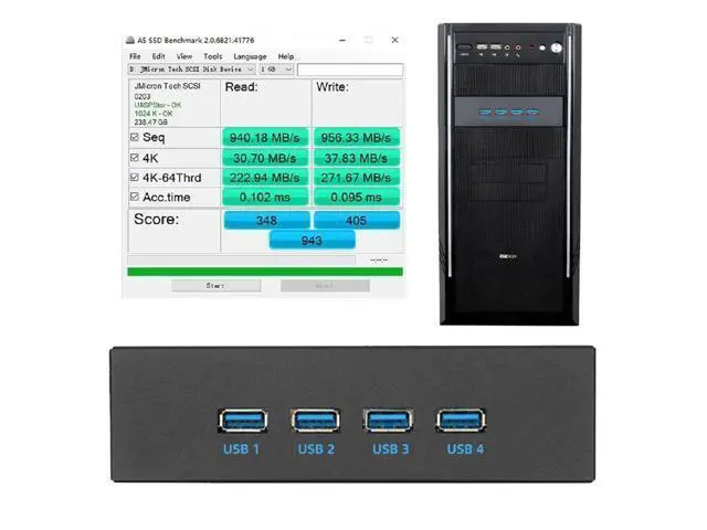 Alt view image 2 of 7 - Vszerda 10Gbps 4 Ports HUB Front Panel USB 3.1 Type-A & Type-C to Motherboard Type-E Connector Cable 10Gbps for 5.25" CD-ROM Bay Tray