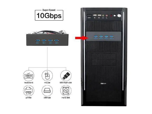 Alt view image 5 of 7 - Vszerda 10Gbps 4 Ports HUB Front Panel USB 3.1 Type-A & Type-C to Motherboard Type-E Connector Cable 10Gbps for 5.25" CD-ROM Bay Tray