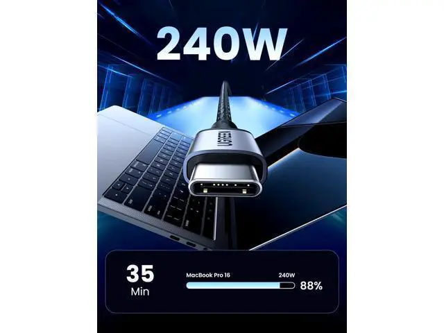 Alt view image 2 of 7 - UGREEN 240W USB C to USB C Cable, Fast Charging USB C Cable for iPhone 17 Pro Max/16, Samsung Galaxy S25/S24, MacBook Pro/Air, iPad Pro/Air/Mini, Dell XPS, 3.3FT (Pack of 2)