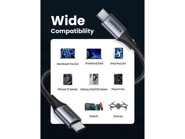 Alt view image 4 of 7 - UGREEN 240W USB C to USB C Cable, Fast Charging USB C Cable for iPhone 17 Pro Max/16, Samsung Galaxy S25/S24, MacBook Pro/Air, iPad Pro/Air/Mini, Dell XPS, 3.3FT (Pack of 2)