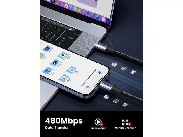 Alt view image 6 of 7 - UGREEN 240W USB C to USB C Cable, Fast Charging USB C Cable for iPhone 17 Pro Max/16, Samsung Galaxy S25/S24, MacBook Pro/Air, iPad Pro/Air/Mini, Dell XPS, 3.3FT (Pack of 2)