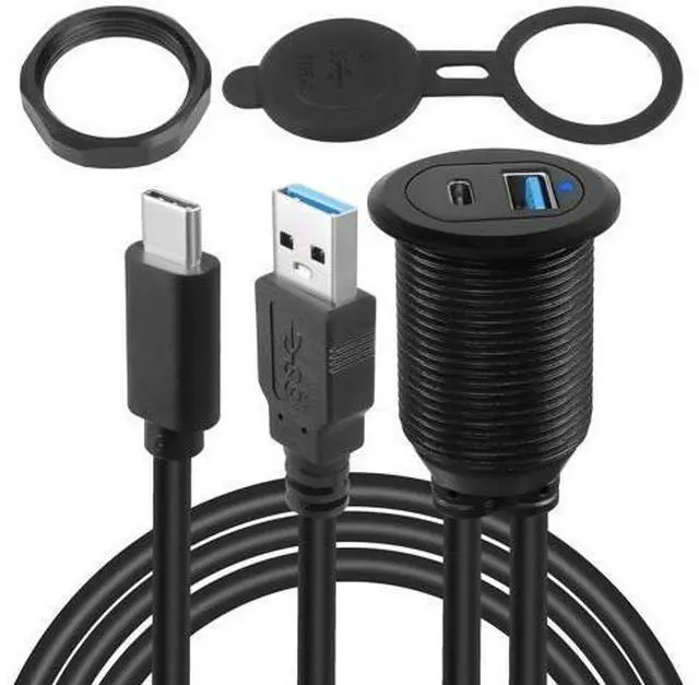 Main image of Vszerda USB C3.1 & USB3.0 Embedded Car Waterproof Cable 10Gbps USB Type C 3.1 & USB3.0 Threaded Mounting Extension Cable, PD65W,Support 4K Video,LED,Al housing,for Dashboard car Boat Moto,2M/6.5ft