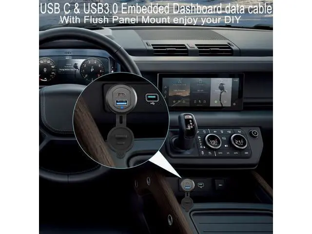 Alt view image 5 of 7 - Vszerda USB C3.1 & USB3.0 Embedded Car Waterproof Cable 10Gbps USB Type C 3.1 & USB3.0 Threaded Mounting Extension Cable, PD65W,Support 4K Video,LED,Al housing,for Dashboard car Boat Moto,2M/6.5ft