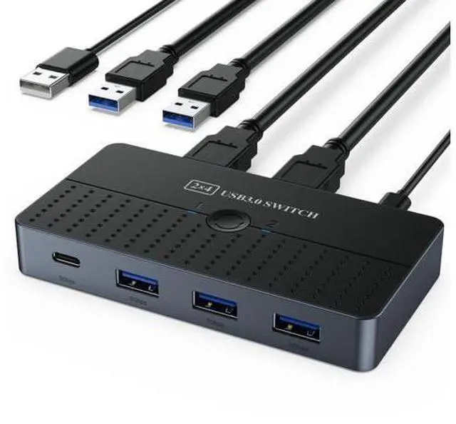 Main image of Vszerda 5Gbps USB 3.0 Switch - 2 Computers Share 4 USB Devices, Peripheral Adapter for PC Printer Scanner Mouse Keyboard, KVM Compatible With Mac/Windows/Linux