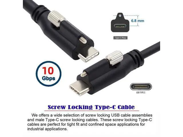 Alt view image 4 of 7 - Vszerda Screw Locking USB 3.1 Type-C to USB-C Cable 3.25A USB 3.0 Cord with Single Panel Mount Connector 10Gbps Data 65W PD Power for Laptop Tablet 9.84FT/3.0M