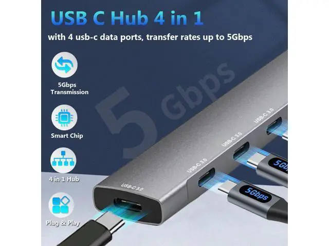 Alt view image 2 of 6 - Vszerda USB C Hub 3.0, All 5Gbps 4-Port USB-C to C Multiport Adapter Portable Hub, Type-C Splitter Extender for MacBook Pro/Air, iPhone 15 Pro Max/16, XPS, Google ChromeBook, Laptop, etc