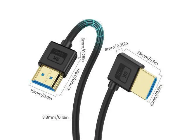 Alt view image 2 of 7 - Vszerda 8K Short HDM Cable 1ft, Ultra Thin Slim Flexible Silicone Left Angle 90 Degree HDMI 2.1 Cable 48Gbps 8K@60Hz Compatible for TV/HDTV/PS5/PC/Monitor
