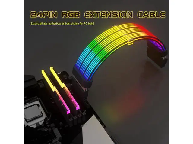 Alt view image 4 of 7 - Vszerda 24 Pin RGB Cable,RGB PSU Cables Extensions - 5V 3Pin Addressable ARGB Motherboard Power Supply fit Black PC Case Build Black Style