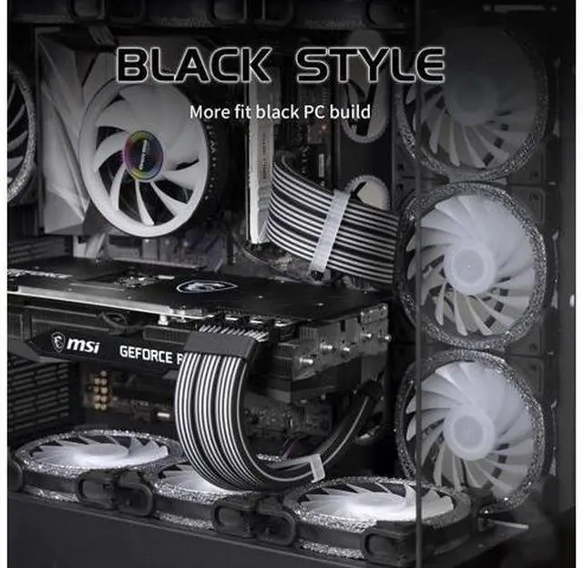 Alt view image 6 of 7 - Vszerda 24 Pin RGB Cable,RGB PSU Cables Extensions - 5V 3Pin Addressable ARGB Motherboard Power Supply fit Black PC Case Build Black Style