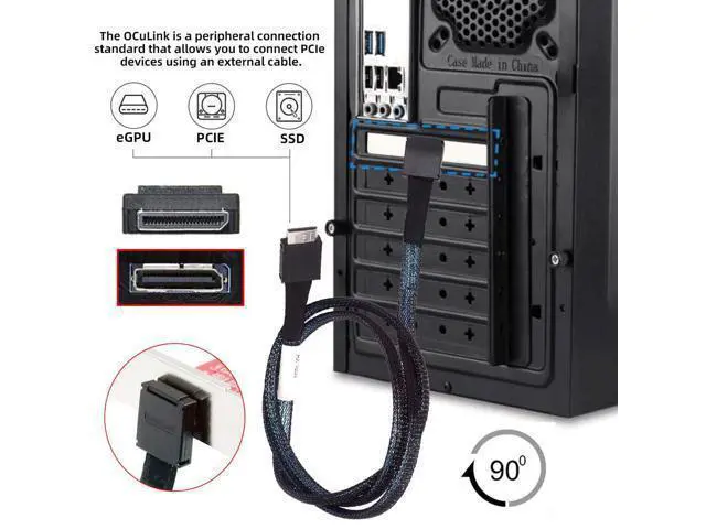 Alt view image 4 of 7 - Vszerda OcuLink PCIe 4.0 PCI-Express SFF-8611 4i to SFF-8611 Data Active Cable Down Angled 90 Degree Connector for eGPU SSD External Graphics Card 80cm