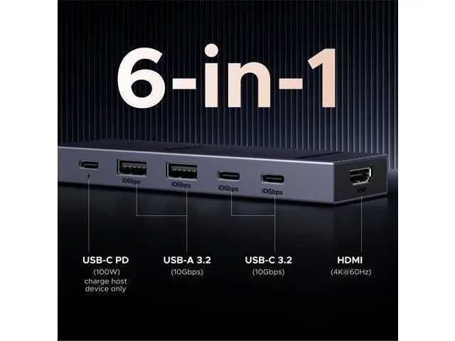 Alt view image 2 of 7 - UGREEN Revodok Pro USB-C Hub 6 in 1 10Gbps 4K 60Hz HDMI, 100W Power Delivery for MacBook Pro/Air, iPad Pro, Thinkpad Rog Ally and More.