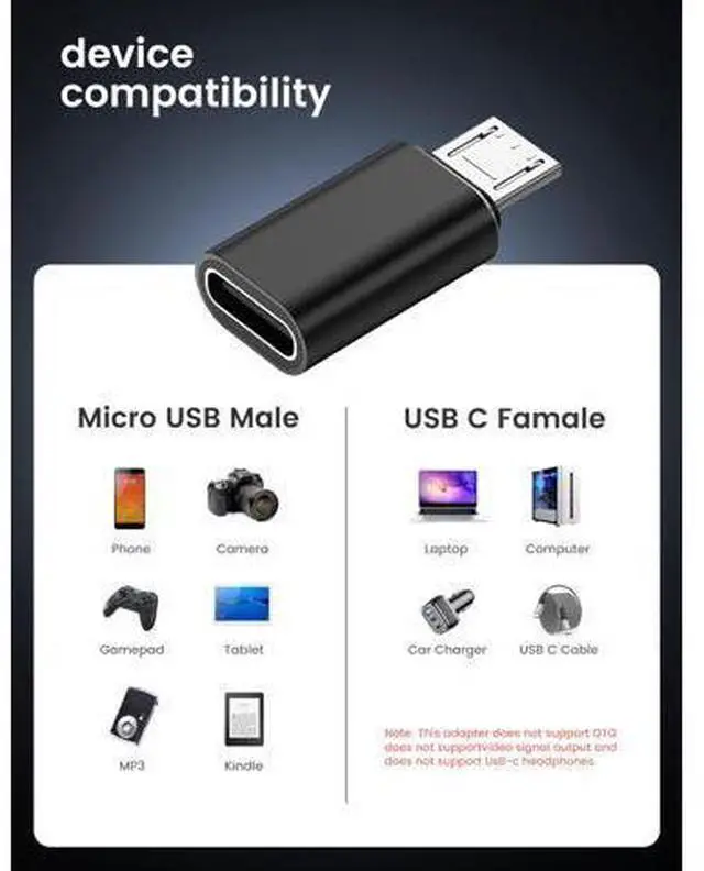 Alt view image 5 of 6 - Vszerda 6Pack Micro USB to USBC Adapter, Type C Female to Micro USB Male Convert Connector Support Charge Data Sync Compatible with Nexus 5 6, and More Devices (Not for USBC to C Charging Cable)