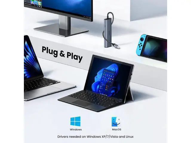 Alt view image 5 of 7 - UGREEN USB to Ethernet Adapter, 5 in 1 USB Hub with Ethernet with 2* USB-C 3.2 (10Gbps) + 1*USB-A 3.2/1*USB-A 2.0/Gigabit RJ45, Network LAN Internet Dongle Compatible for Laptop, MacBook Pro/Air, XPS