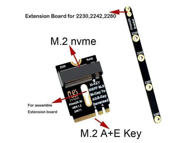 Alt view image 3 of 5 - Vszerda M.2 (NGFF) 2230 2242 NVME SSD to M2 A/E Key Port Card (Fit 2230,2242 nVME SSD)