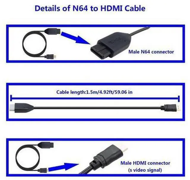 Alt view image 3 of 7 - Vszerda N64 to HDMI Converter Adapter All-in-One HDMI Link Cable Conversion with S-Video Signal Output (Better Than AV Video Quality), for N64 Converter for Gamecube/64/SNES/SFC(1.5m /4.92FT