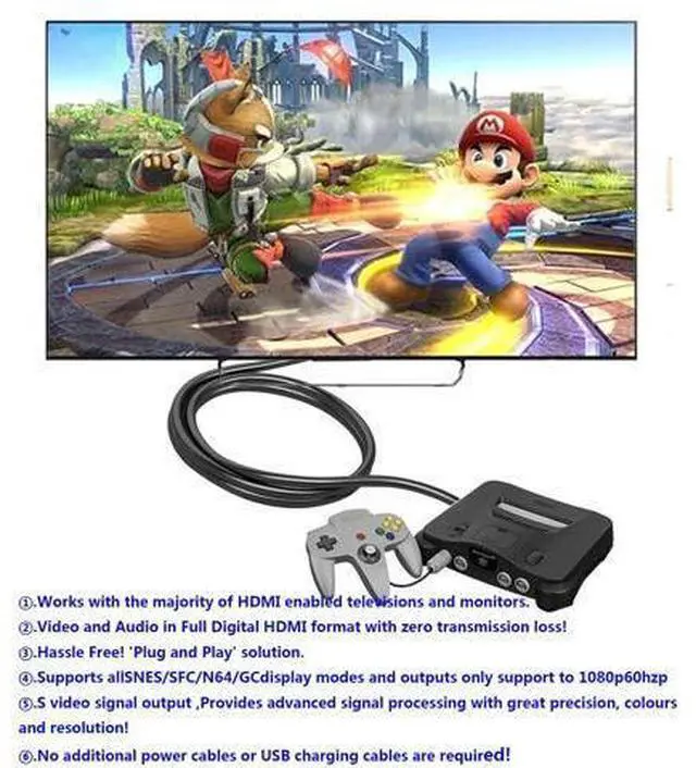 Alt view image 6 of 7 - Vszerda N64 to HDMI Converter Adapter All-in-One HDMI Link Cable Conversion with S-Video Signal Output (Better Than AV Video Quality), for N64 Converter for Gamecube/64/SNES/SFC(1.5m /4.92FT