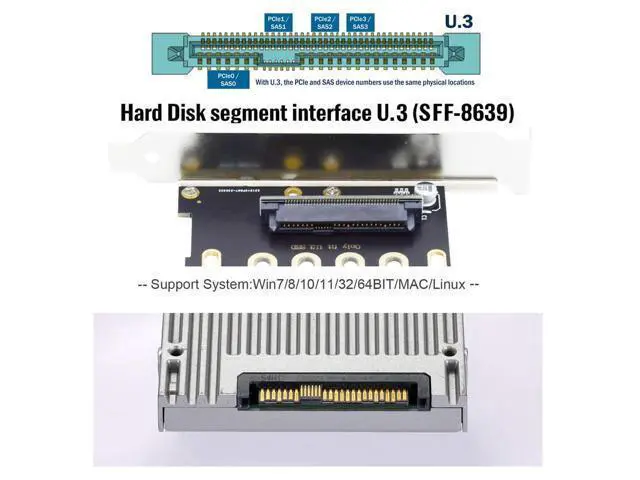 Alt view image 5 of 7 - Vszerda PCI-E 4.0 x4 Lane PCI Express Host to U.3 U3 Kit SFF-8639 SSD Adapter for Motherboard Compatible with PM1735 NVMe PCIe SSD